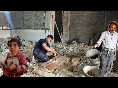 The beginning of the kitchen: Mr. Pia's professional tiling and a delicious meal at the end