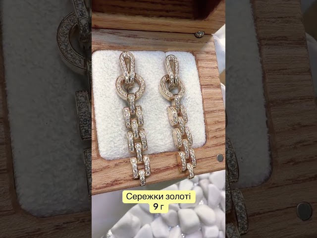 Золоті сережки-підвіски з ланками та камінням