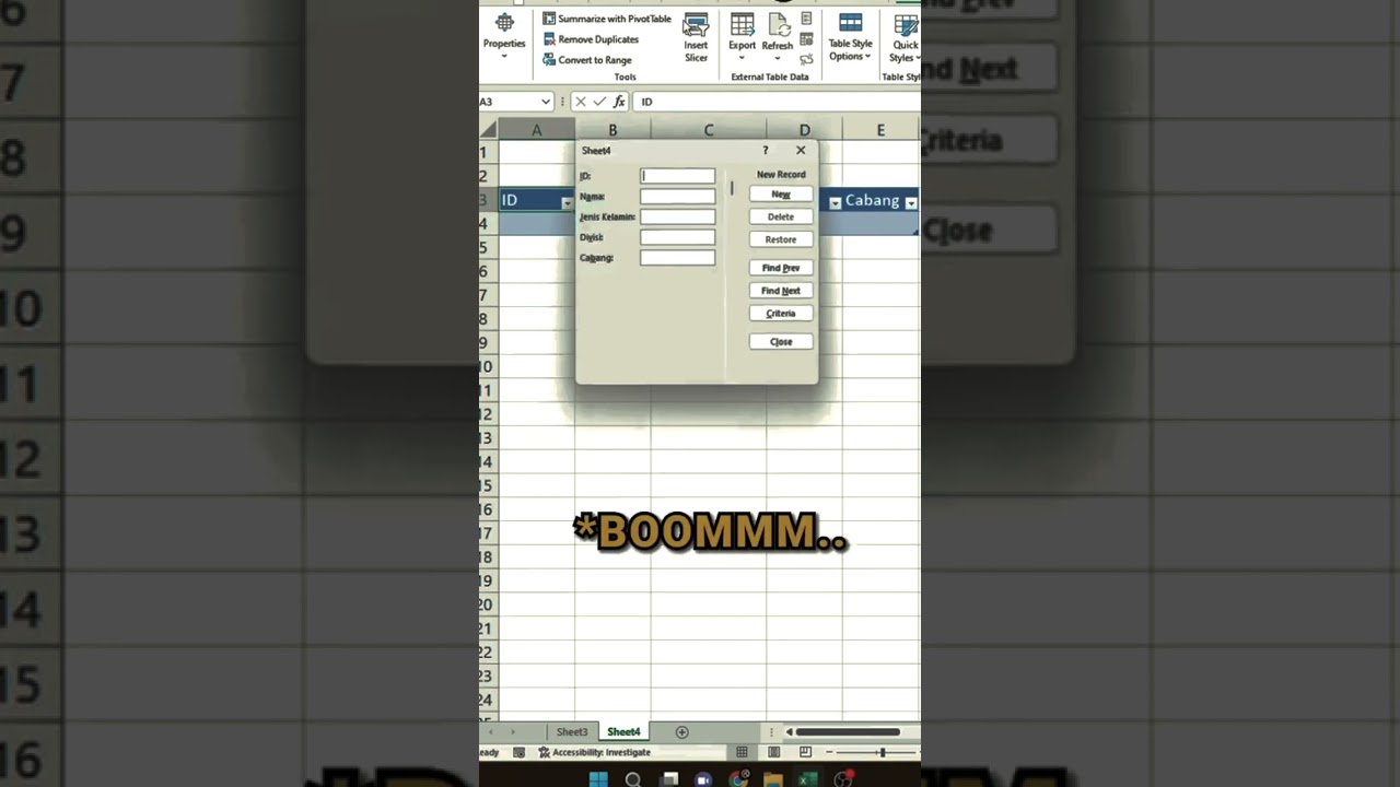 USE FORM EXCEL TANPA CODING #short