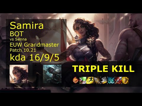 Samira Bot & Rakan vs Senna & Sett - EUW Grandmaster 16/9/5 Patch 10.21 Gameplay