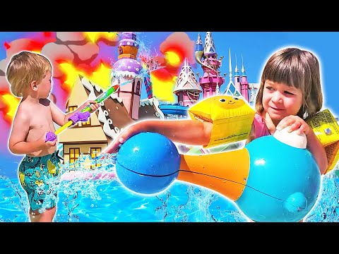 Bianca & Kids pretend play with toys at the swimming pool. Kid friendly videos for kids