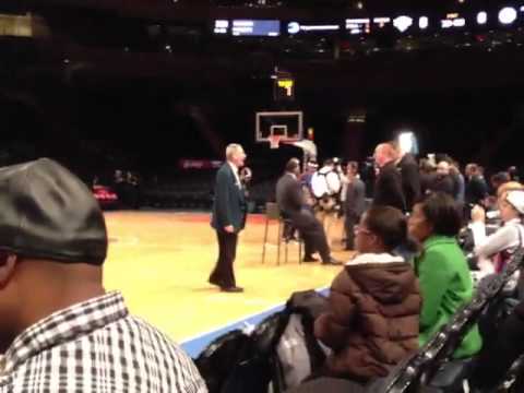 Knicks game floor seats watching warmups