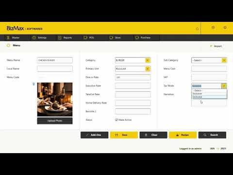 Menu Creation | BizMax Restaurant Management Software