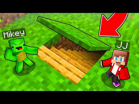 JJ and Mikey Built TINY UNDERGROUND BASE in Minecraft - Maizen