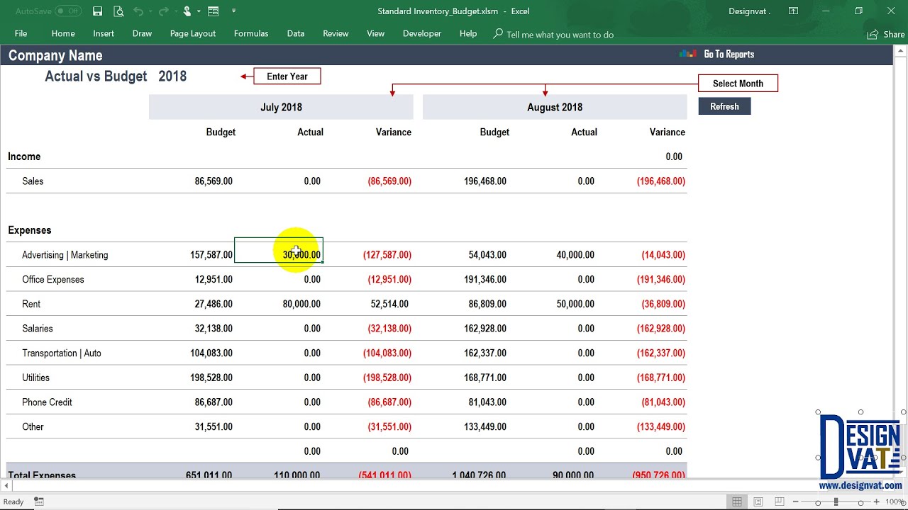 Actual vs Target Excel Template [Planned vs Actual Budget Spreadsheet]