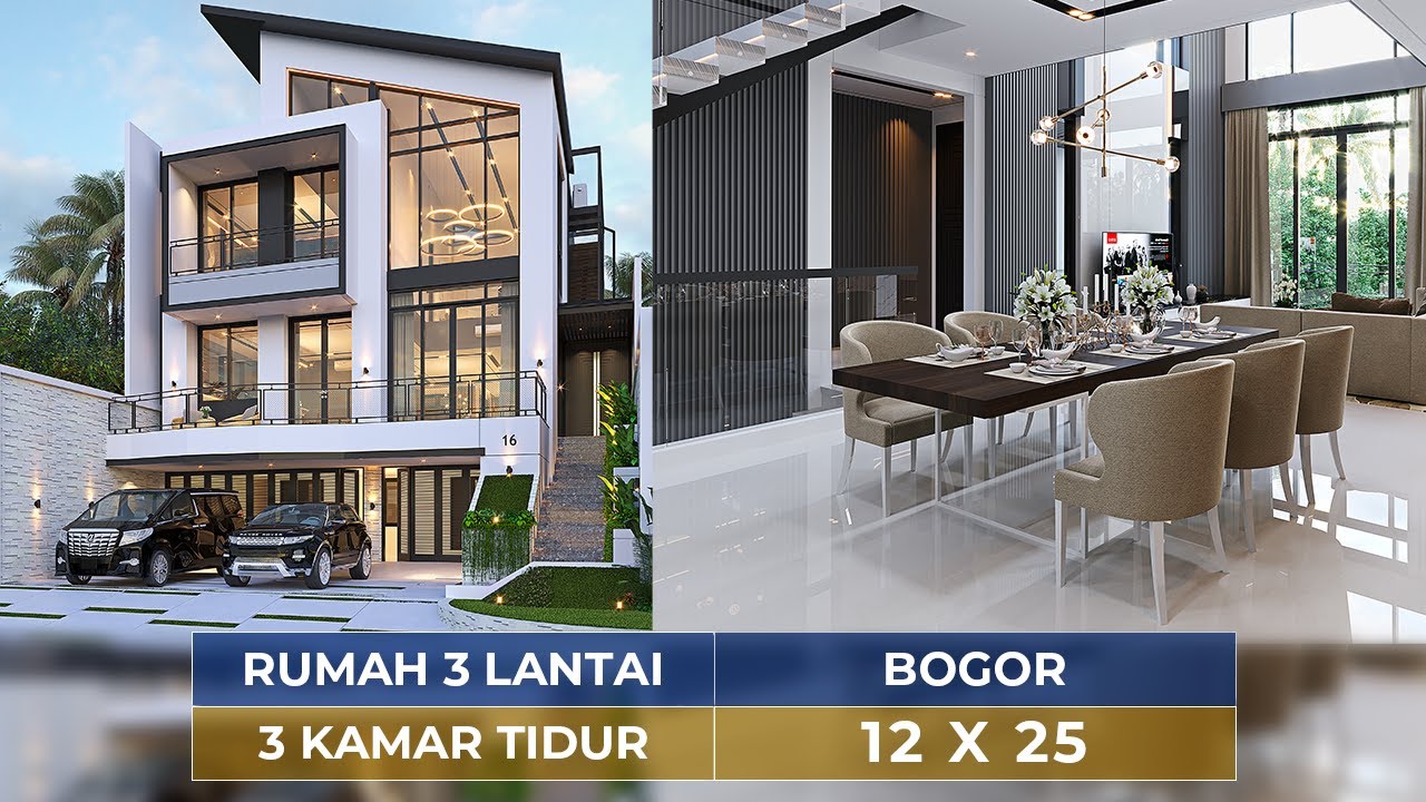 Video 3D Desain Rumah Modern 3 Lantai Ibu YNE 1455 - Bogor