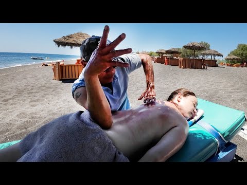 Unbelievable CHINESE MASSAGE on a BEACH IN SANTORINI, Greece 🇬🇷