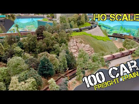 100 Car Freight Train on a Mountain Grade - HO Scale