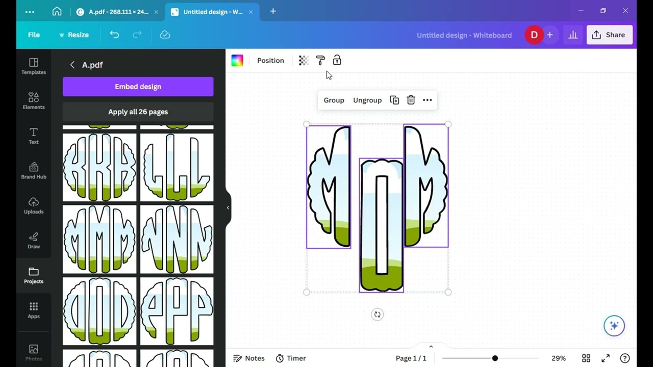 Canva Template Frame with Monogram Letters and alphabets, Editable Canva Monogram Letters