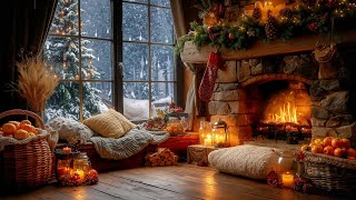 Warm Fireplace Ambience | Relaxing Piano Jazz Music & Cozy Christmas Cabin for Focus, Reading, Calm