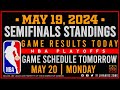 NBA SEMIFINALS STANDINGS TODAY as of MAY 19., 2024 | GAME RESULTS TODAY | GAMES TOMORROW | MAY, 20