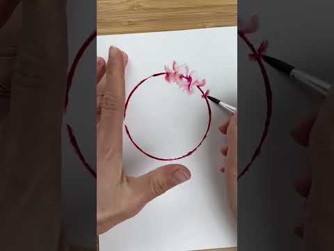 Easiest and fun way to paint cherry blossom wreath with watercolor #watercolortechnique #hobby #art