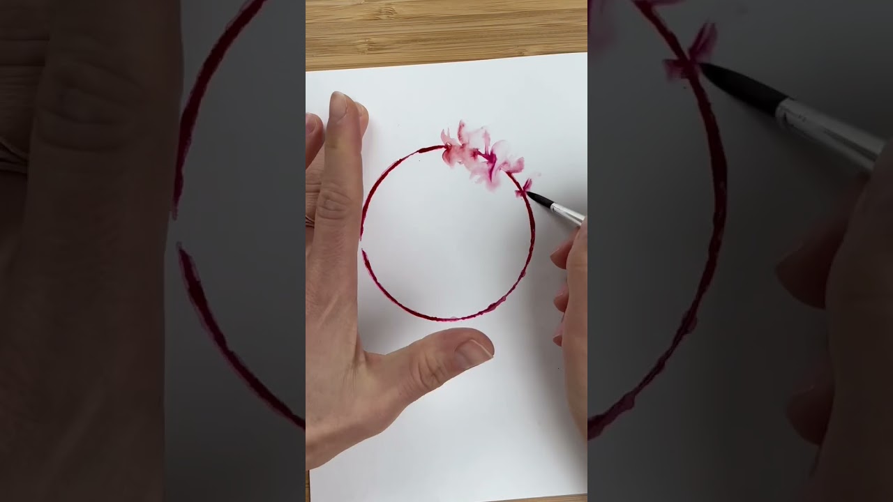 Easiest and fun way to paint cherry blossom wreath with watercolor #watercolortechnique #hobby #art
