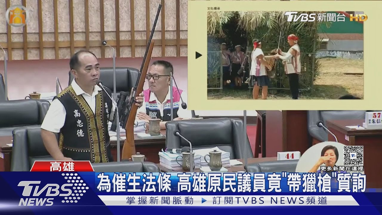搏眼球!高雄原住民議員質詢帶「獵槍」 議事廳亮長槍