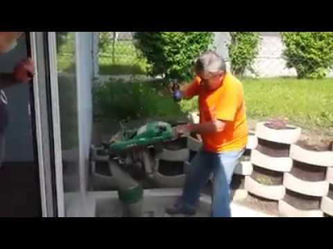 Guy trys to drink beer while working the plate vibrator and gets pranked