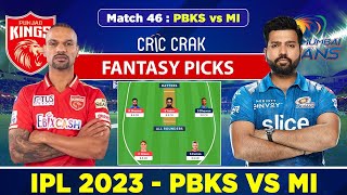 🔴Live IPL 2023: MI vs PBKS Dream11 Team Today Match | Mumbai Indians vs Punjab Kings, IPL 46th Match