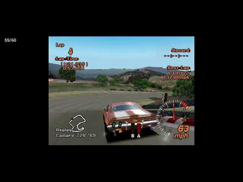 Gran Turismo 2 American Muscle Cars ( Camaro Z28 69 ) Laguna Seca 1:19.772