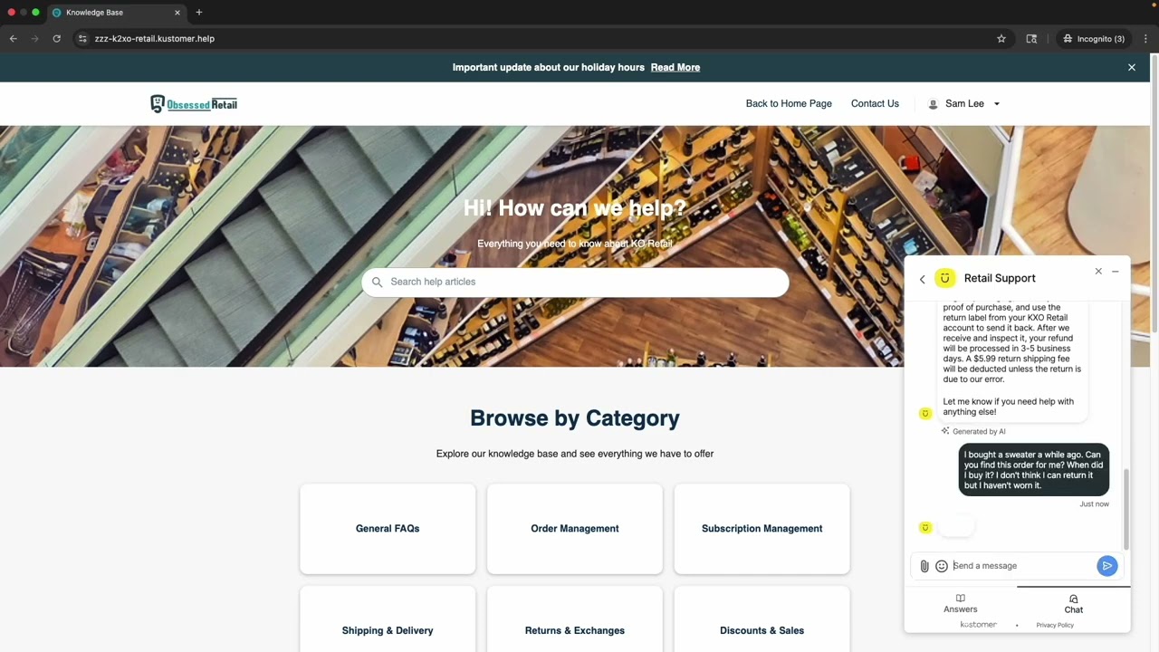 See Kustomer AI Agents in action - e-commerce
