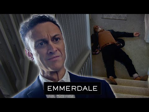 Jai Pushes Amit Down The Stairs | Emmerdale