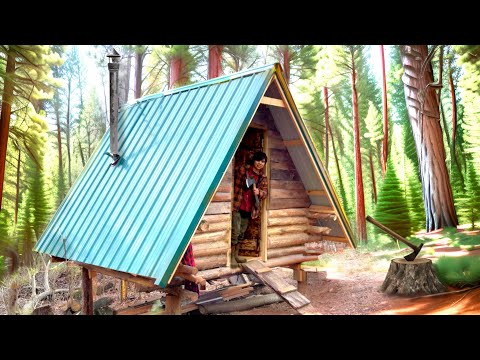 Teen Builds Amazing Log Cabin in The Remote Woods -START TO FINISH