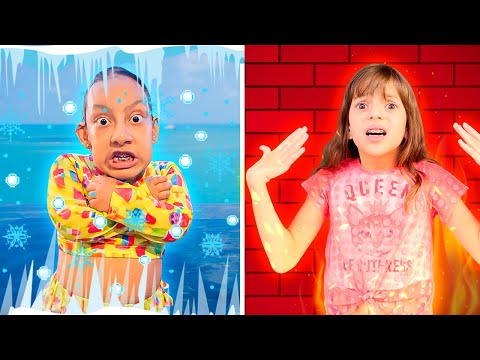 Maria Clara, Jessica and Dad in the Funny Story of HOT VS COLD - MC Divertida