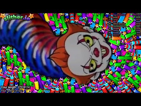 Slither.io A.I. Pennywise Vs Tiny Pro Snakes - Epic Skin Slitherio Vip Gameplay - World Record