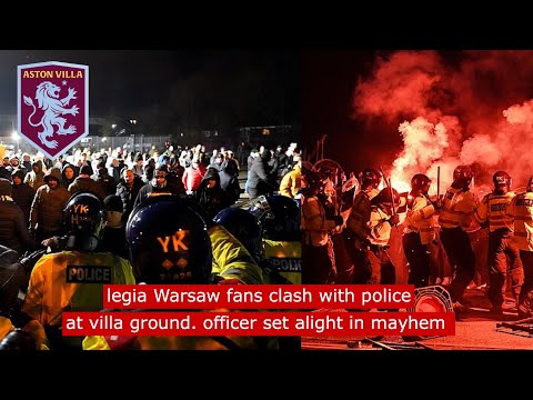 Legia Warsaw fans clash with officers at villa ground officer set alight in football mayhem #sports