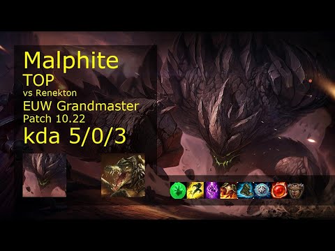 Malphite vs Renekton Top - EUW Grandmaster 5/0/3 Patch 10.22 Gameplay