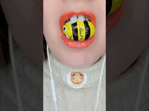 ASMR Lindt Chocolate Ladybird & Bumble Bee Satisfying Mouth Eating Sounds #shorts