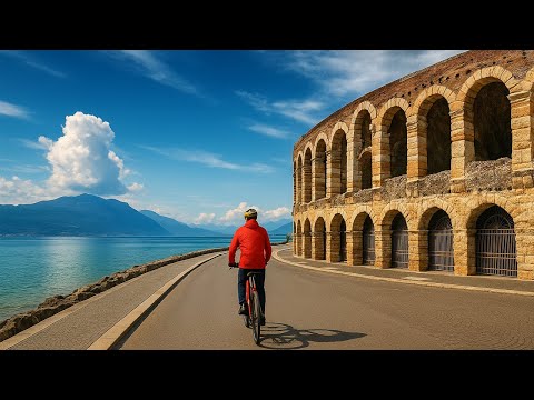 Cycling from  Arena di Verona to Lake Garda  4K Slow TV Bike Ride with Natural Sounds ( no music)