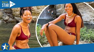 Naomie Harris shows off her toned physique in a skimpy burgundy bikini in Costa Rica 418463