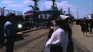 A RADM addresses people at a pier in Newport, Rhode Island as Desron 20 returns f...HD Stock Footage