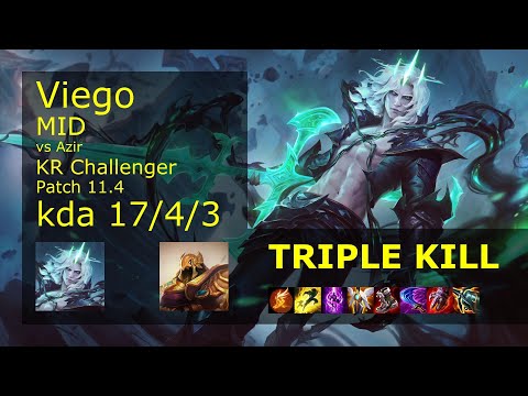 Viego Mid vs Azir - KR Challenger 17/4/3 Patch 11.4 Gameplay // [롤] 비에고 vs 아지르 미드