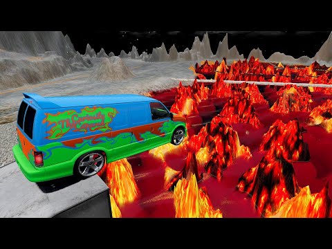 Jumping In Volcano Hot Lava Pool (Crash Test) - BeamNG.drive Car Jumps & Falls Into Hot Lava