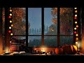 Cozy Window Reading Nook on a Rainy Autumn Night - Relaxing rain on windows sound for sleeping