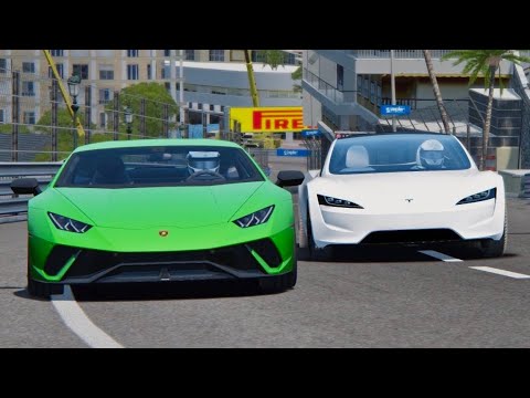 Tesla Roadster vs Lamborghini Huracan Performante - Monaco