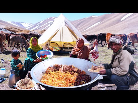 Surviving in the Highest Mountain of Afghanistan | Shepherd Mother Cooking Traditional Kabuli Palif