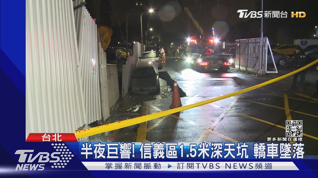 半夜巨響！信義區1.5米深天坑　轎車墜落