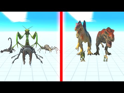 GIANT INVERTEBRATES Team vs CARNIVORE DINOSAURS Team - Animal Revolt Battle Simulator ARBS