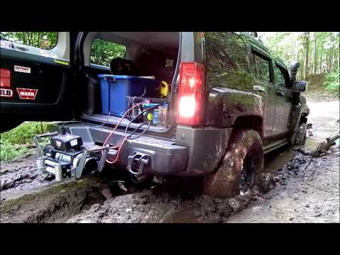4x4 Recovery from Mud Hole using Hitch mounted WARN Winch on Receiver Extreme Offroad