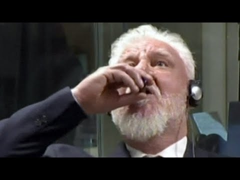 Convicted war criminal drinks deadly poison in court