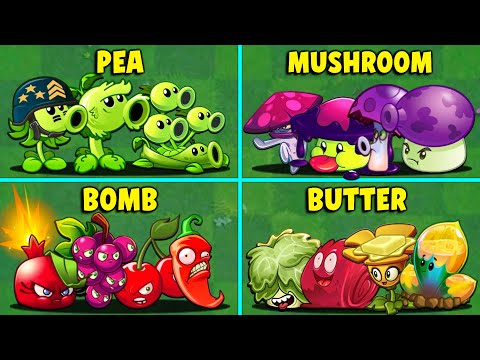 5Teams PEA x MUSHROOM x BOMB x JELLY&BUTTER Battlez - Which Plants Team Will Win ?