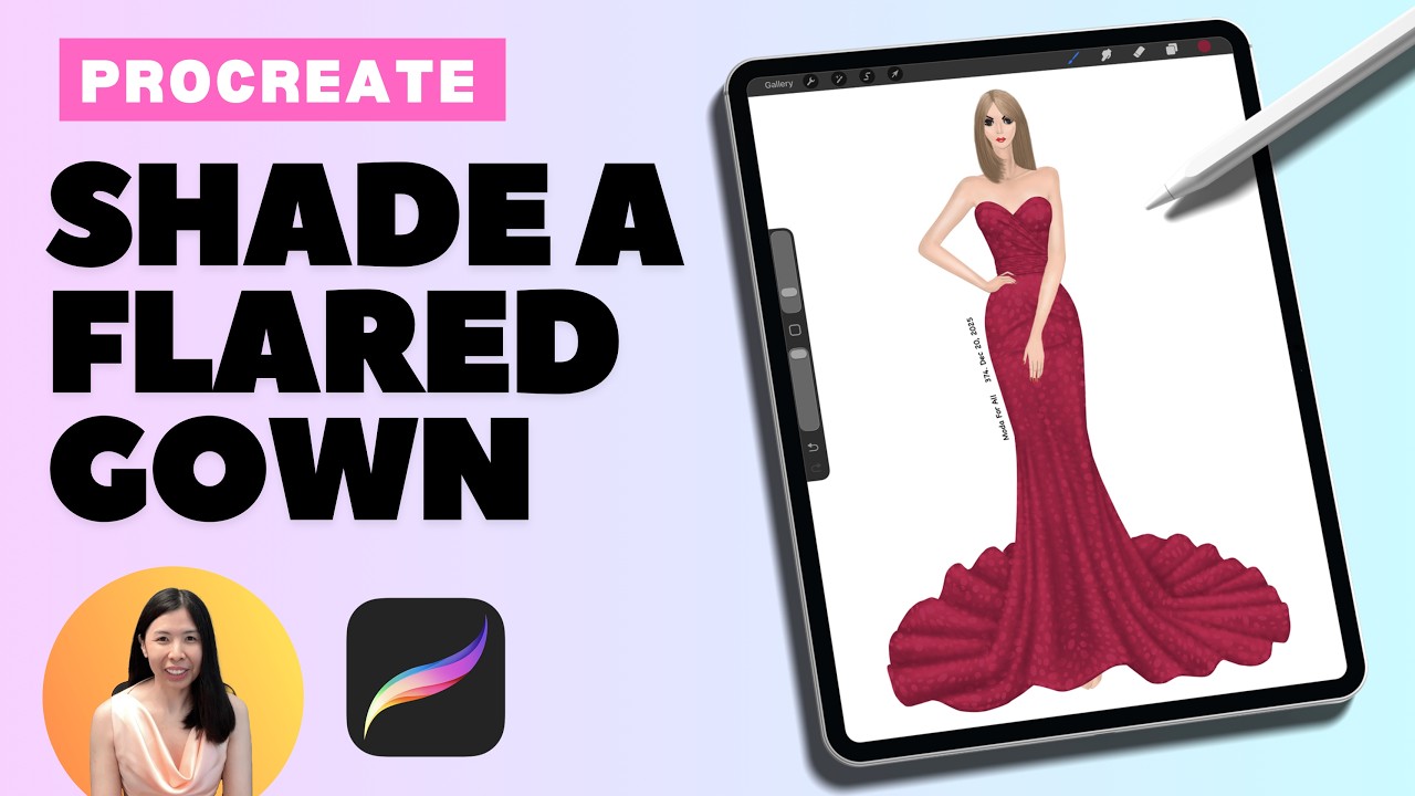 How I Shade an Evening Gown with Flared Skirt Train | Procreate Fashion Illustration Tutorial
