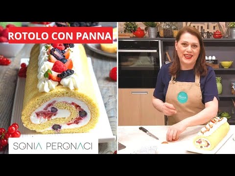 Roll with cream and berries, with biscuit dough. Sonia Peronaci