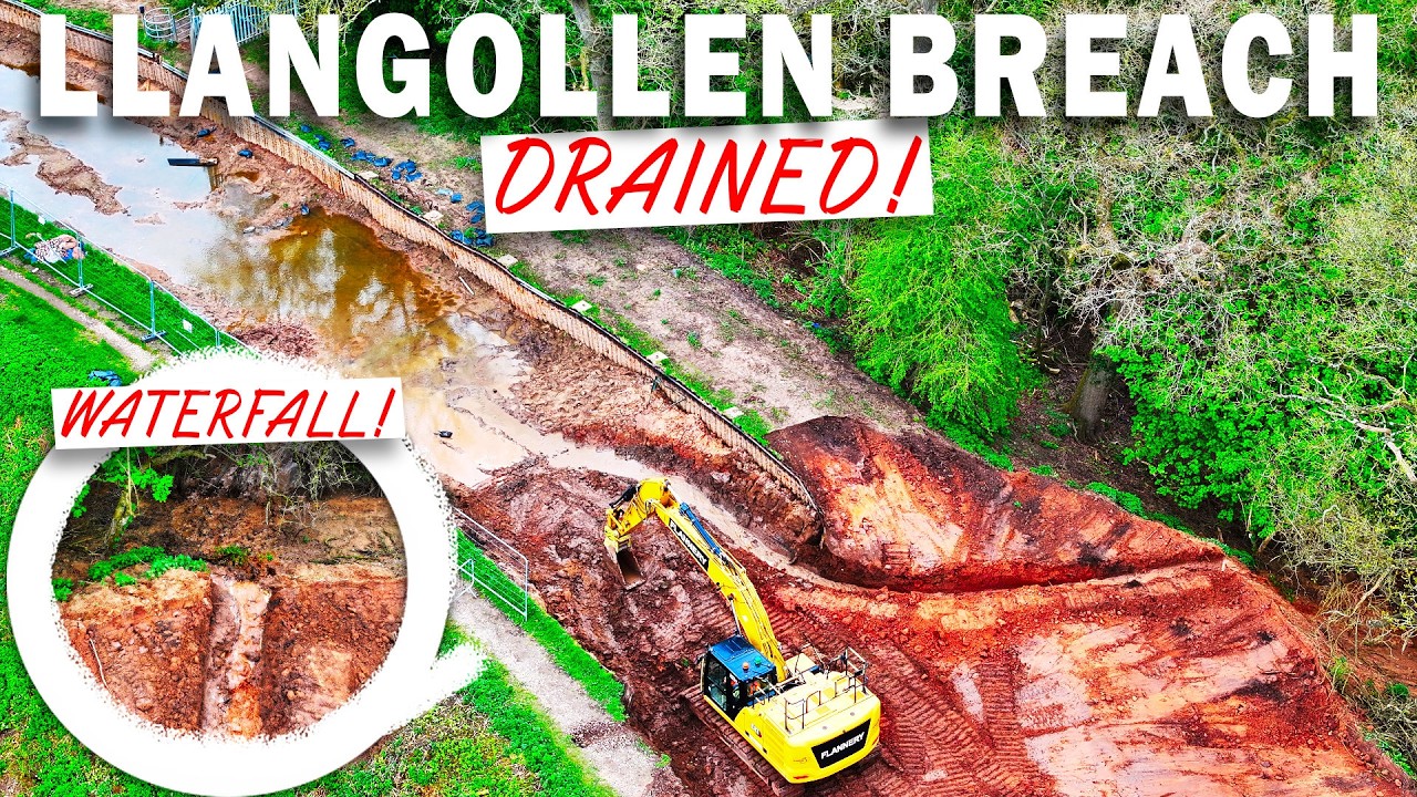 EMBANKMENT ERODED! LLANGOLLEN CANAL BREACH DRAINED! OLD COFFERDAM REMOVED LATEST UPDATE!