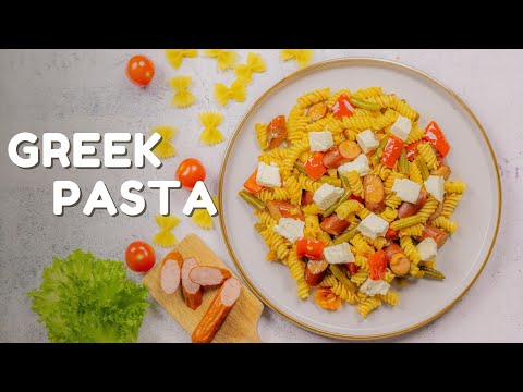 Quick and easy Greek Pasta with sausages & feta cheese | Fusilli pasta recipe | 4K Cooking