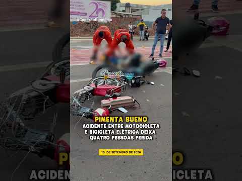 Acidente entre motocicleta e bicicleta elétrica deixa quatro pessoas feridas em Pimenta Bueno