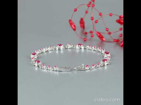Ruby & Cubic Zircon 925 Sterling Silver Designer Bracelet Handmade Jewelry