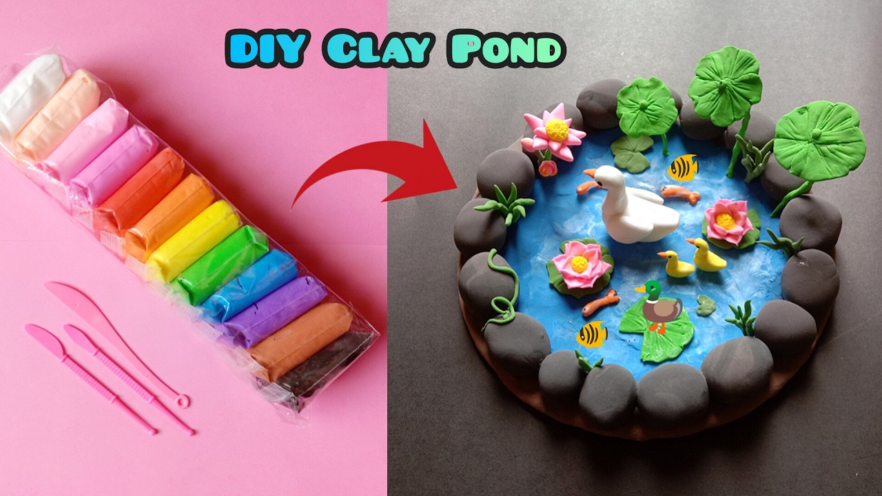 DIY Clay Pond || Fish & Duck Clay Pond || Things to make with clay #superclay #clayart #claycraft
