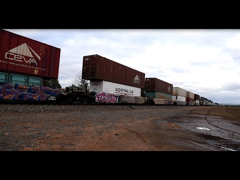 Pacific National Freight Trains 2MP5 to Perth double stacked and 3AX5 to Port Augusta 20th June 2023